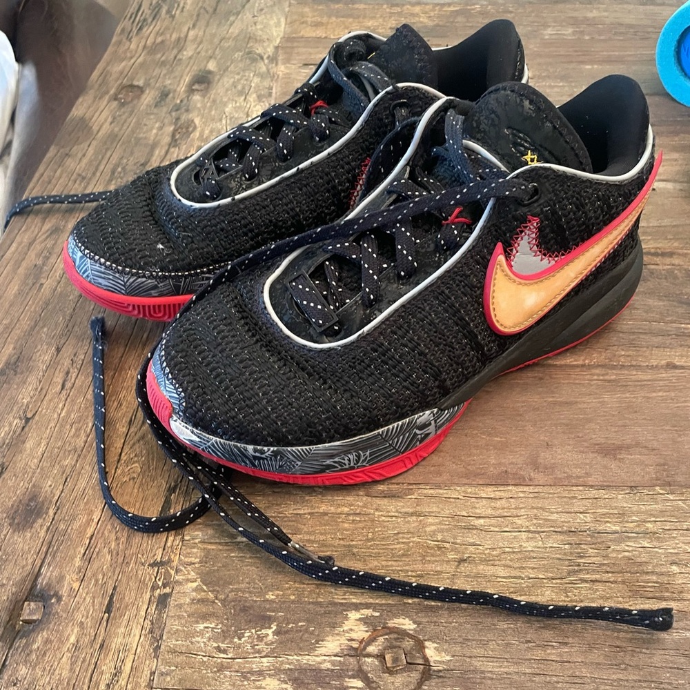 Nike Lebron 20 Kids Black and Red Basketball Sneakers with White Accents